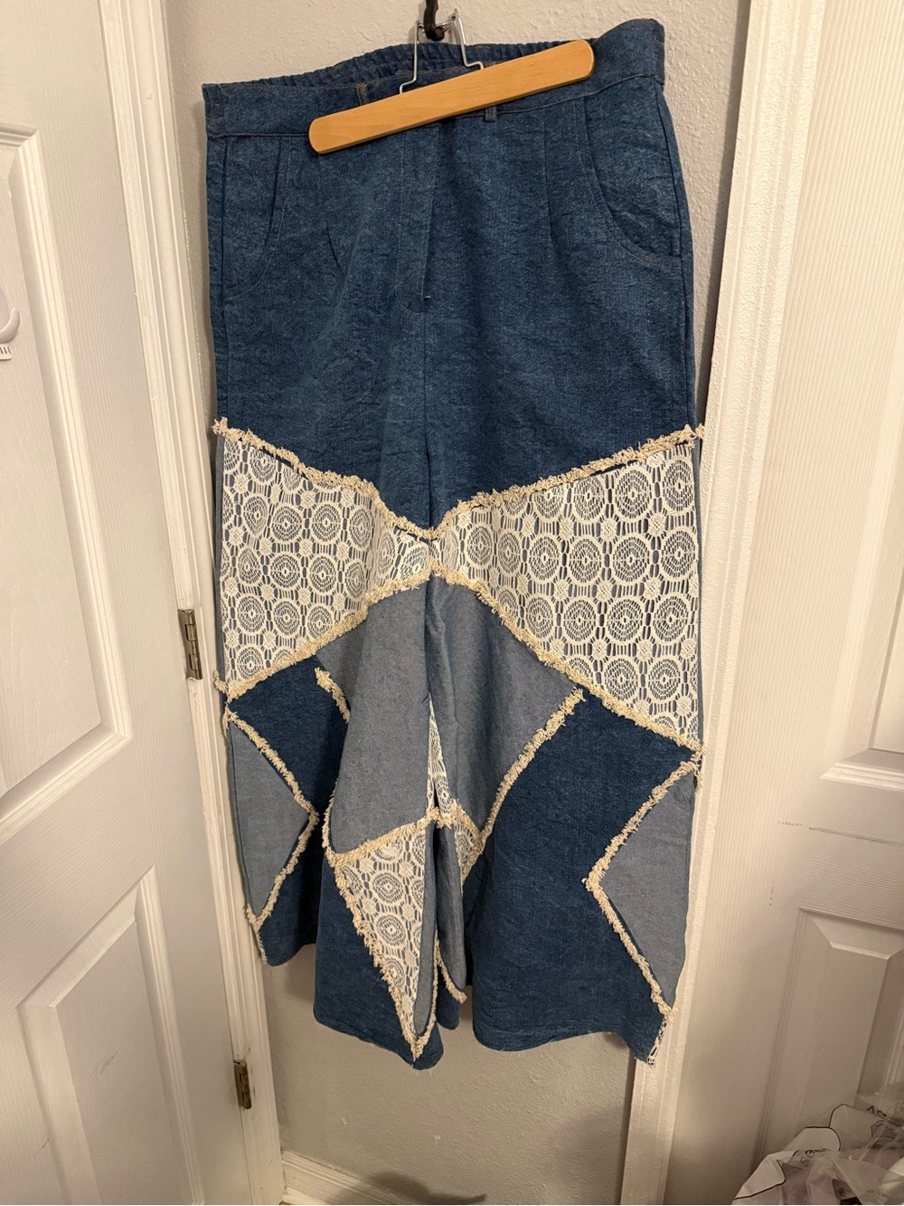 EARTHBOUND Two-Tone Blue Denim Wide-Leg Pants